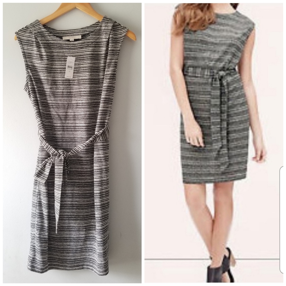 Loft Striped Tie Waist Sleeveless Dress XS